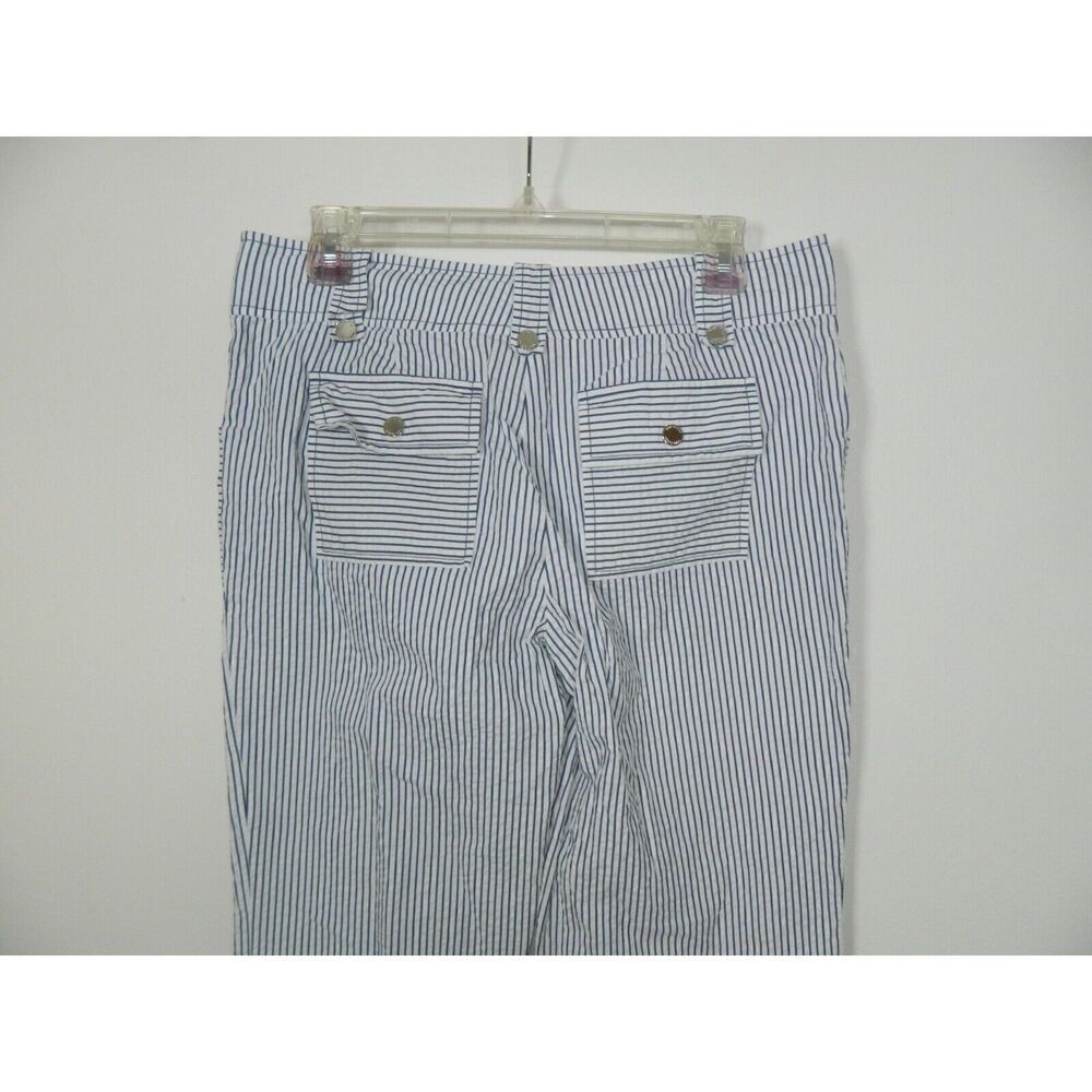 Tory Burch Pants Size 8 Blue White Striped Seersucker Flare Leg - Picture 3 of 12